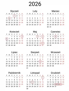 Dni wolne od pracy w 2026 roku w Polsce