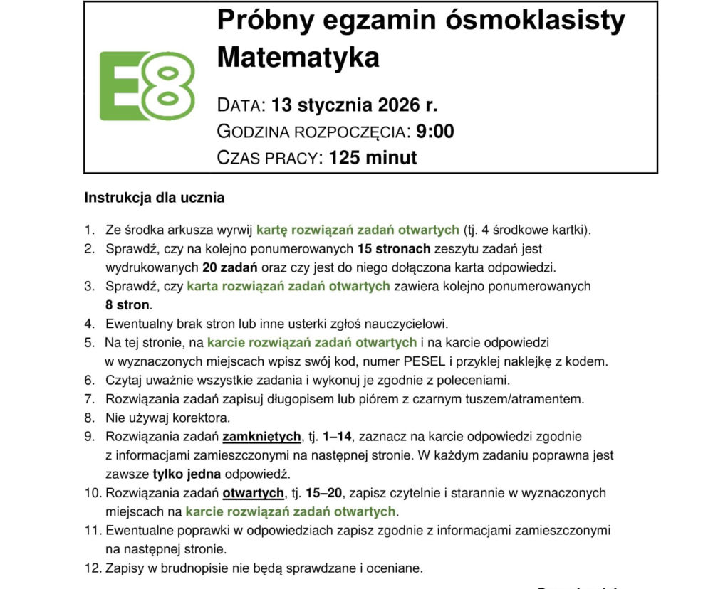 Próbny egzamin ósmoklasisty 2026: harmonogram, arkusze CKE i wskazówki