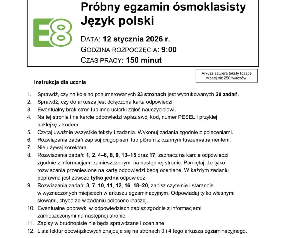 Próbny egzamin ósmoklasisty 2026 – najnowsze informacje