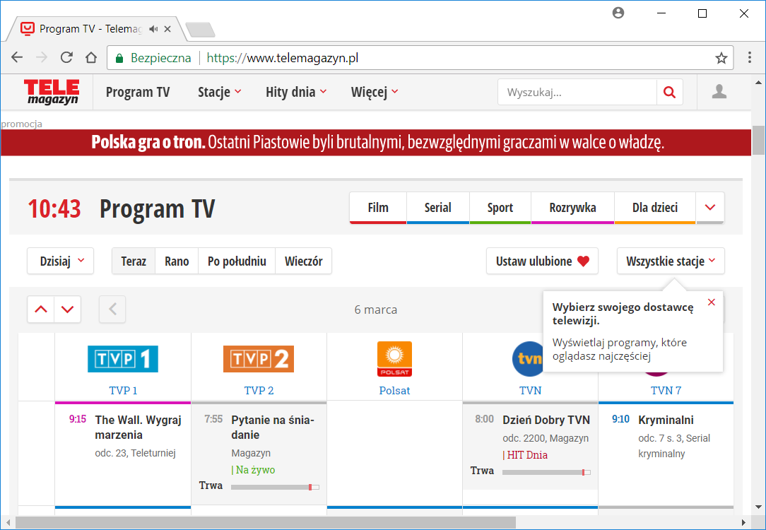 Program telewizyjny: co dziś leci w TV – przegląd stacji i hitów